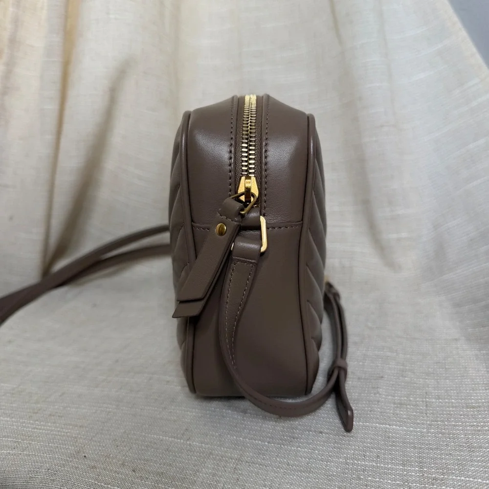 YSL Saint Laurent Lou Camera Bag Matelasse Chevron Calfskin Leather Taupe READ